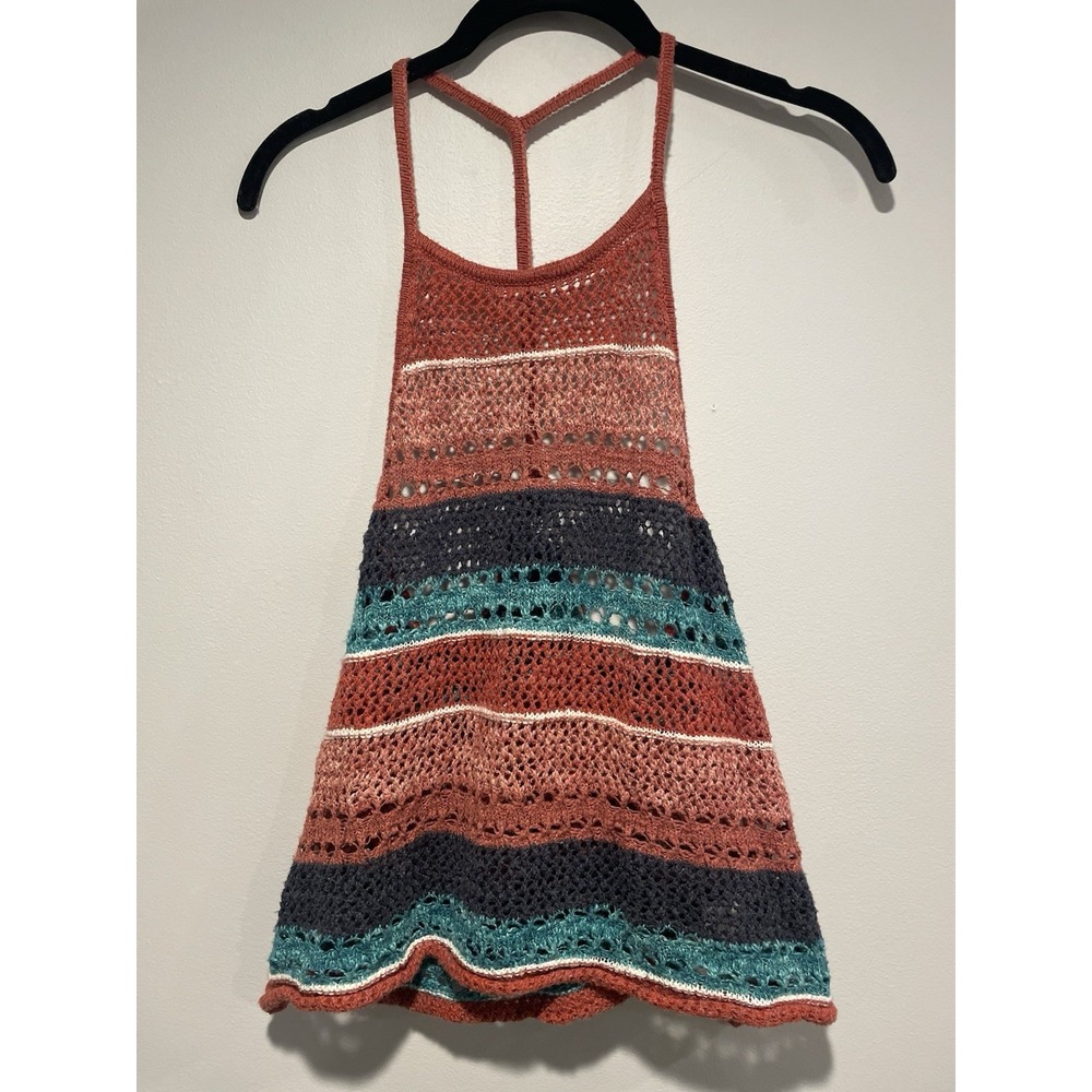American Eagle AEO Shirt Womens Large Striped Halter Top Open Knit Racerback